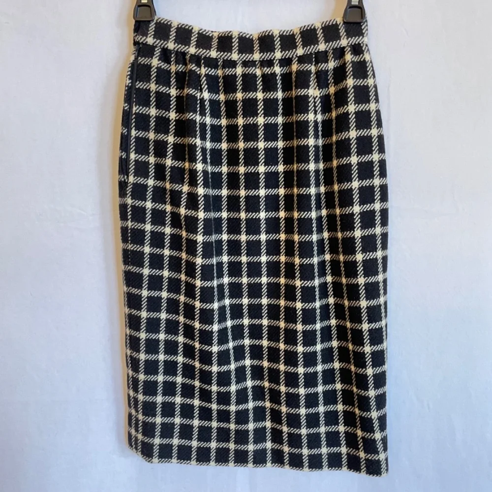 UNGARO Parallele Size 4 Vintage Black White Midi Pencil Skirt Pockets Lined